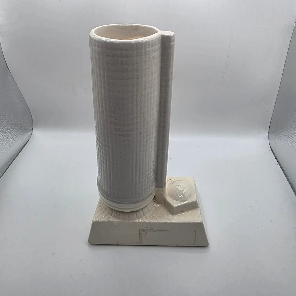 Vintage Architectural Ceramic Column Vase Off-White Glossy Textured Bud Vase